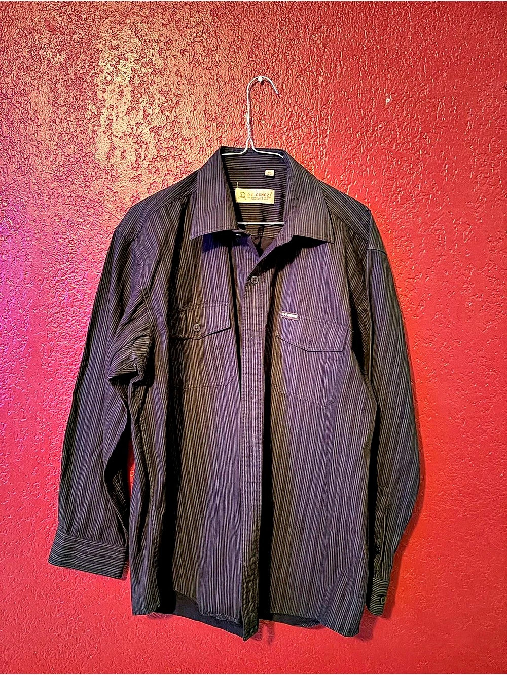 Q.F. GONGZI Men's Striped Button Down Shirt Size XL